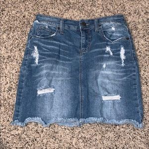 Medium wash distressed jean skirt